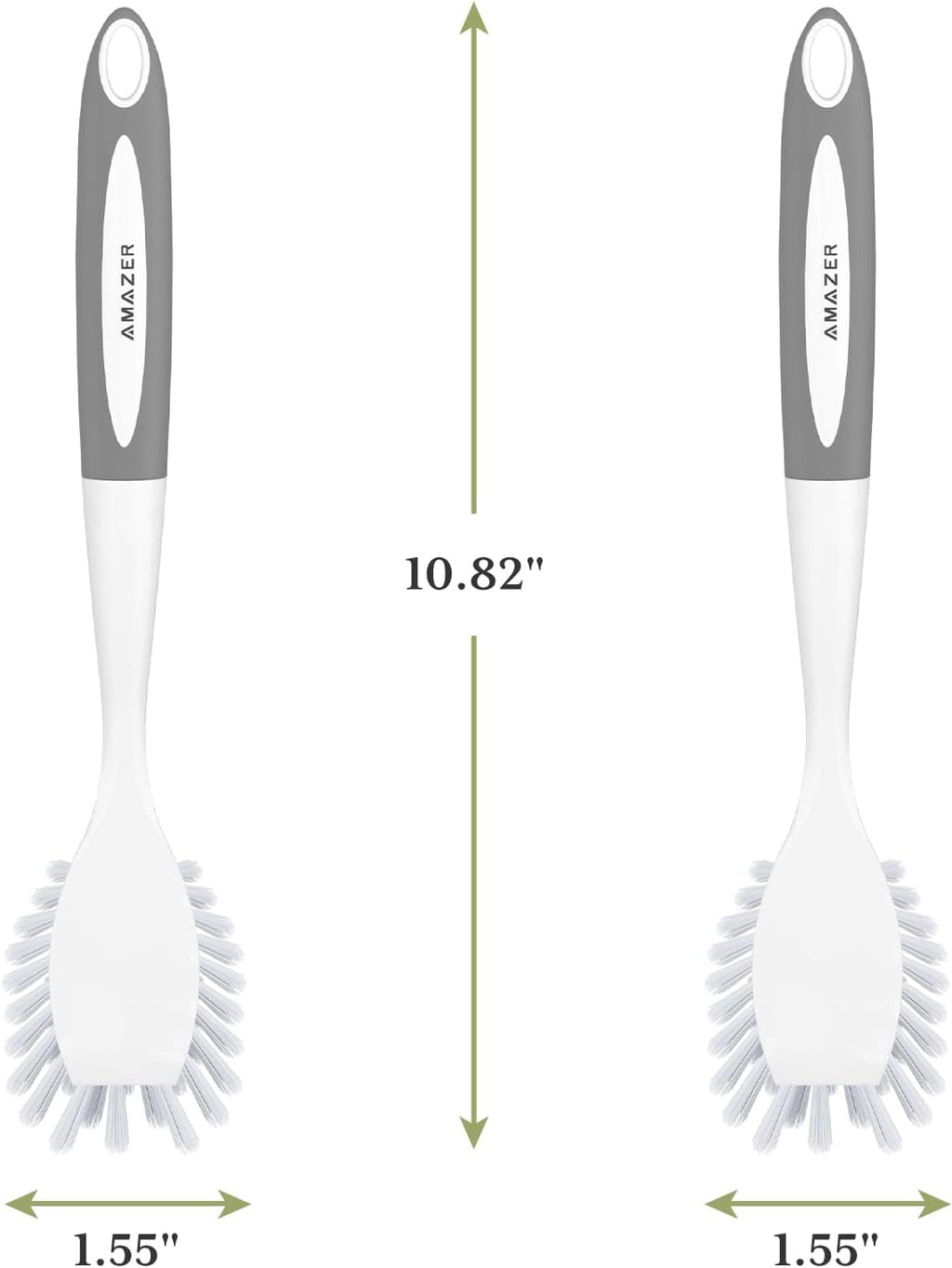 Amazer Dish Brush with Handle, 2 Pack Kitchen Scrub Brushes for Cleaning, Dish Scrubber with Stiff Bristles for Sink, Pots, Pans (Grey+Grey)