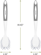 Amazer Dish Brush with Handle, 2 Pack Kitchen Scrub Brushes for Cleaning, Dish Scrubber with Stiff Bristles for Sink, Pots, Pans (Grey+Grey)
