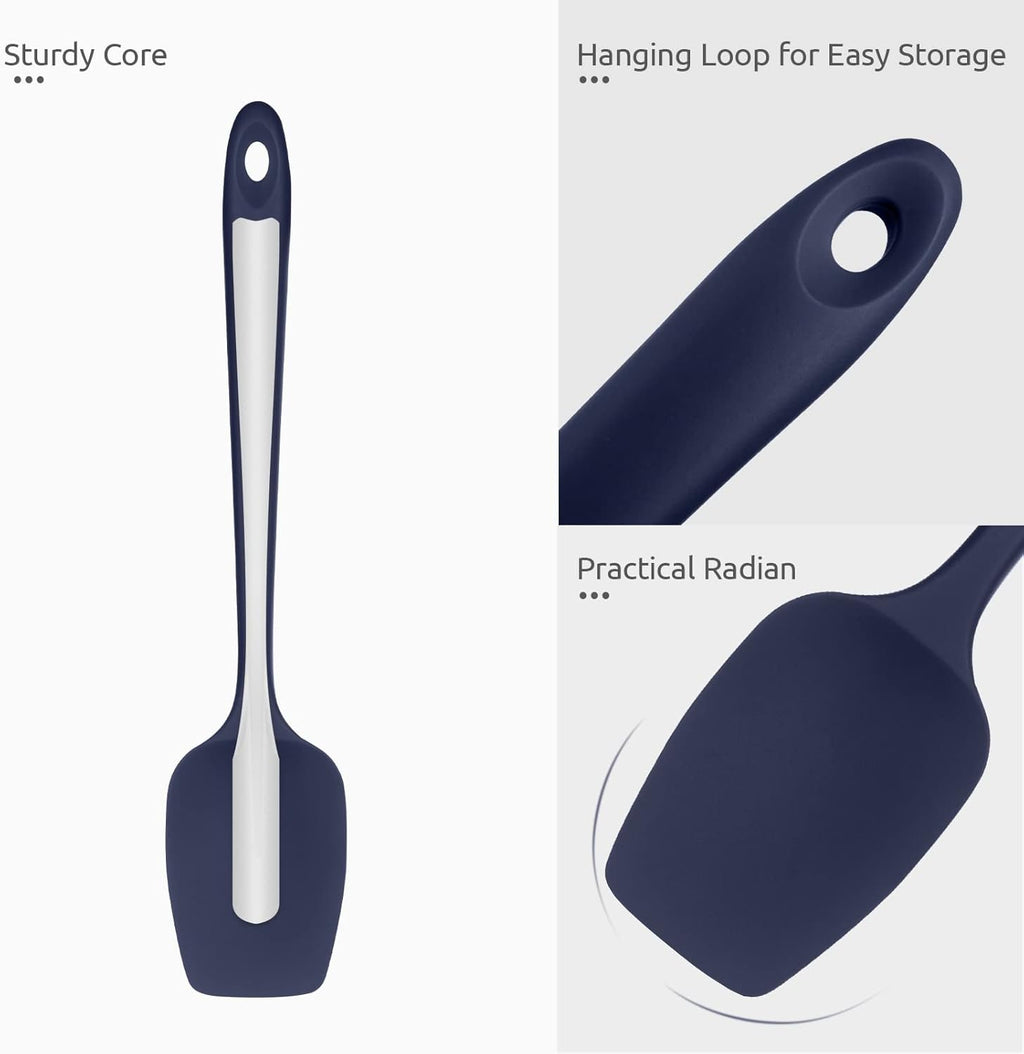 Heat Resistant Silicone Spoon Spatula: U-Taste 600ºF High Heat Flexible 11.38in Silicon Mixing Stirring Cooking Scraping Baking Bowl Scraper Seamless Spreader for Nonstick Cookware (Midnight Blue)