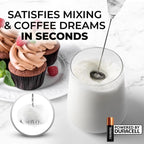 Zulay Kitchen Powerful Milk Frother Wand With 4 AA Duracell Batteries - Ultra Fast Handheld Drink Mixer - Electric Whisk Foam Maker for Coffee, Lattes, Cappuccino, Matcha & Creamer -