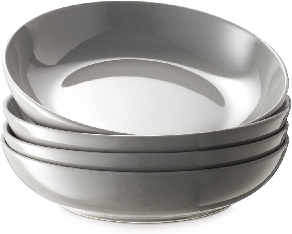 Y YHY 8.6" Vivid Gray Pasta, Salad & Soup Serving Bowls Set of 4, 32oz Large Ceramic, Microwave, Oven & Dishwasher Safe, Sturdy Porcelain Perfect for Daily Dining, Family Gatherings, Parties & Gifts
