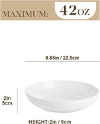 MALACASA 8.85" Large Pasta Bowls, 42 OZ White Salad Bowls Soup Bowls, Porcelain Serving Bowls Set of 6, Large Kitchen Bowl Plates Pasta Plates, Microwave & Dishwasher Safe, Series REGULAR