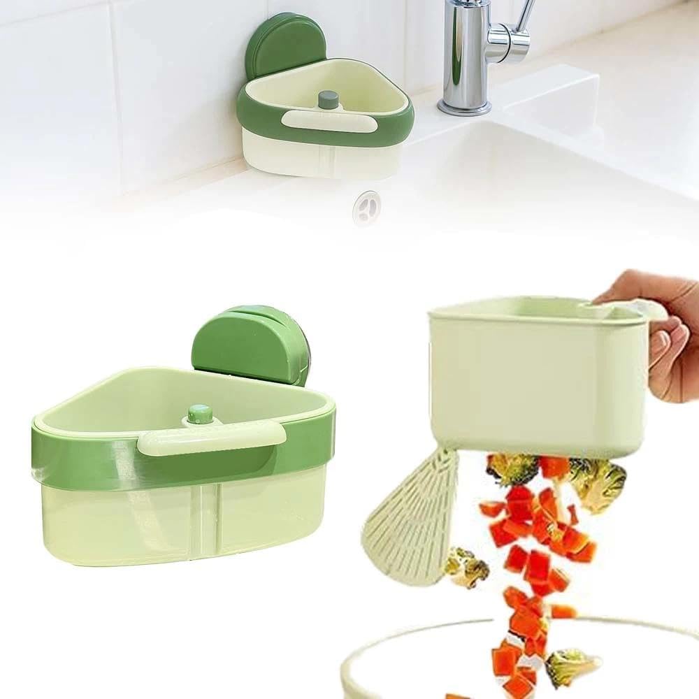 Corner Sink Strainer, 2025 New Upgraded Suction Cup Press Sink Drainer Basket, Automatic Dumping Suction Cup Corner Sinks, Triangle Plastic Sinks Food Catcher Kitchen Faucet Sponge Storage Rack