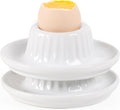 INGOFIN 2 Pcs Ceramic Egg Cups, Soft Boiled Egg Holders Set, Classic Porcelain Stackable, Easy to Clean Tray, Decorative Serving Dish for Breakfast, Easter or Kitchen, White