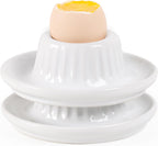 INGOFIN 2 Pcs Ceramic Egg Cups, Soft Boiled Egg Holders Set, Classic Porcelain Stackable, Easy to Clean Tray, Decorative Serving Dish for Breakfast, Easter or Kitchen, White