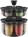 360 rotating 2 tier jars spice rack (6 small 6 large spice jars) Revolving Seasoning Organizer. Spinning Spice Rack for Counter top and Cabinet WITH Custom Label Stickers.