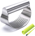 GuDoQi Garlic Press Rocker, Stainless Steel Garlic Mincer Garlic Crusher, Garlic Chooper with Peeler and Scraper Brush, Garlic Press with Ergonomic Handle, Innovative Kitchen Gadgets