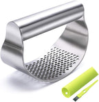 GuDoQi Garlic Press Rocker, Stainless Steel Garlic Mincer Garlic Crusher, Garlic Chooper with Peeler and Scraper Brush, Garlic Press with Ergonomic Handle, Innovative Kitchen Gadgets
