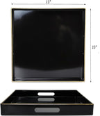 Spsyrine Black Decorative Tray for Living Room, Square Modern Plastic Coffee Serving Table Tray for Ottoman Bathroom Kitchen, 13"*13"