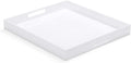 White Modern Acrylic Ottoman Tray with Cutout Handles 20x20 Inch Over-Sized Serving Tray Organizer Rubber Boot Tray Decorative for Living Room Bedroom,Bathroom and Entryway Kitchen
