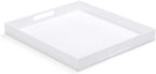 White Modern Acrylic Ottoman Tray with Cutout Handles 20x20 Inch Over-Sized Serving Tray Organizer Rubber Boot Tray Decorative for Living Room Bedroom,Bathroom and Entryway Kitchen