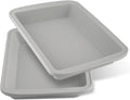 Silicone Baking Mold, Detroit Style Pizza Pan, Rectangular Baking Dish with Handles, Compatible with Fancy Panz, for Lasagna, Cake, Brownie or Family Dinner, 12.6 x 9.8 x 2.1 Inch (2 Pack, Grey)