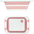Camping Collapsible Cutting Board Dish Basin BBQ Prep Tub Camp Sink Dish Washing Station Multifunctional Storage Basket(Pink white)