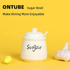 ONTUBE Ceramic Sugar Bowl with Lid and Spoon 12oz (beige)