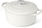 3 Qt Enameled Cast Iron Dutch Oven with Lid, E-far Small Round Nonstick Dutch Oven Pot for Bread Baking Braising Stews Roasting Cooking, Heavy Duty, Induction & Oven Safe - White