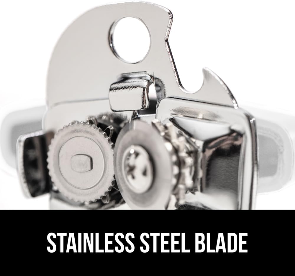 GORILLA GRIP Heavy Duty Stainless Steel Smooth Edge Manual Can Opener and Bottle Openers, Soft Comfortable Handle, Oversized Handheld Turn Knob, US Designed Multifunctional Kitchen Tool, White