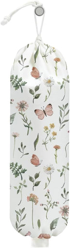 Boho Floral Plastic Bag Holder, Wall Mount Trash Bag Holder, Rustic Butterfly Large Reusable Grocery Bags Storage Dispenser for Home Kitchen Pantry Farmhouse, Flower Gifts for Women, 22.5x9 Inch