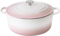 Enameled Cast Iron Dutch Oven Pot With Lid, 7 Quart, for Bread Baking, Cooking, White-Pink