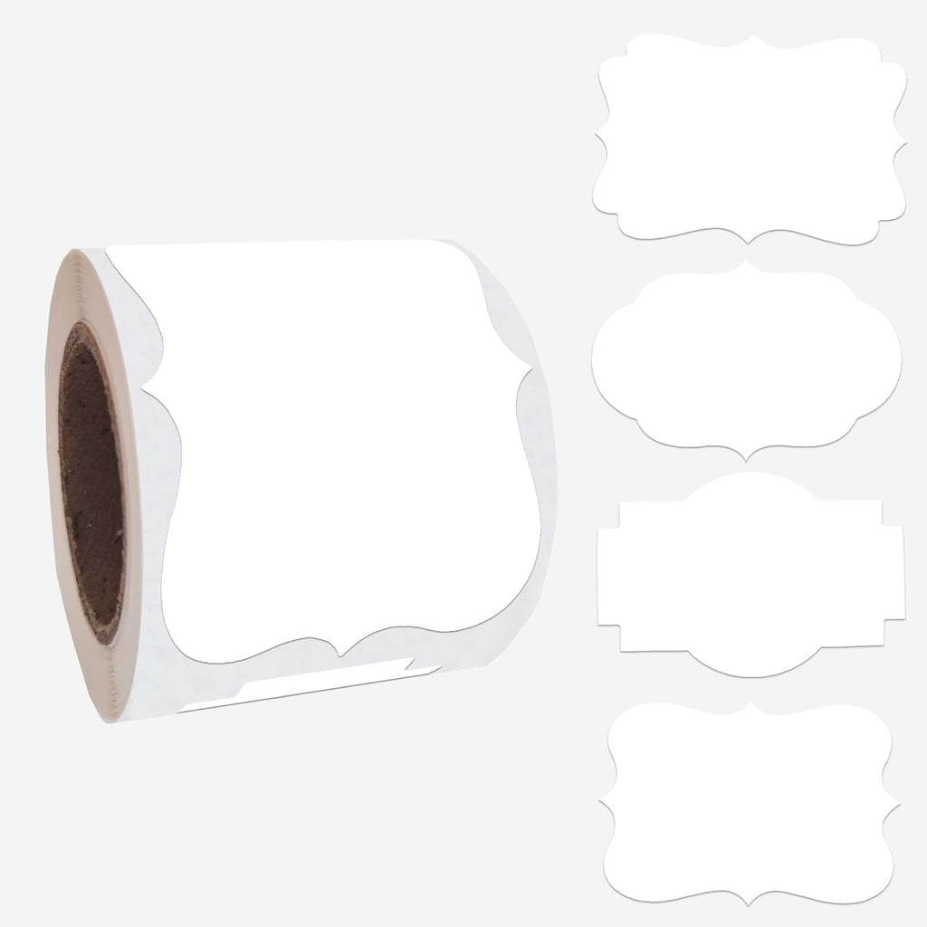 SALEMAR White Label Sticker, 2x3 inch Fancy Shape Labels for Essential Oil Bottle or Food Jars, Name Tags Stickers, 200PCS(White)