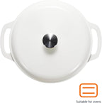 Amazon Basics Cast Iron Dutch Oven Pot with Lid, Enameled, Round, Dual Handles, Heavy-Duty, Medium, 6-Quart, Matte White