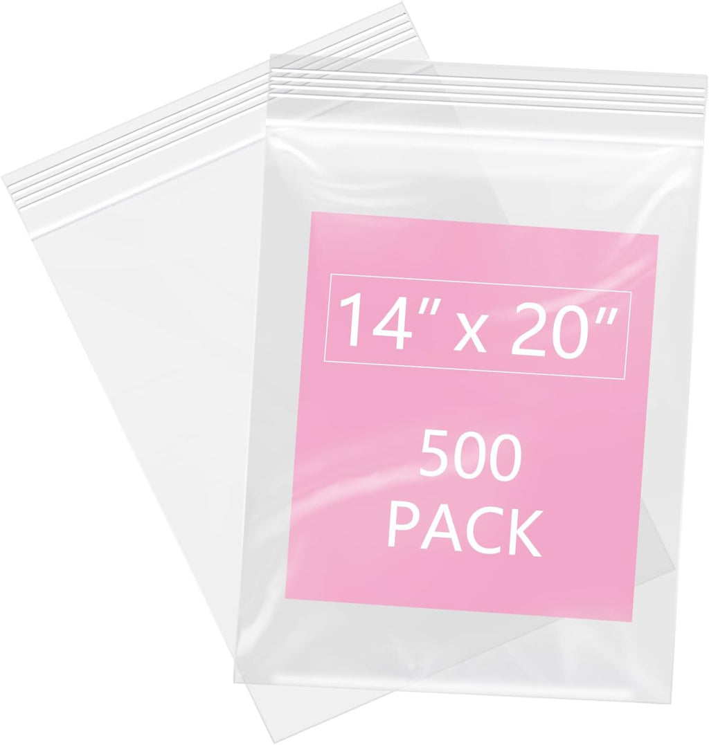 iMailer - 500 Pcs- 14" x 20" Large Zip Bags for Storage - Reclosable Plastic Zip Poly Bags for Clothing, T-Shirts, Pants