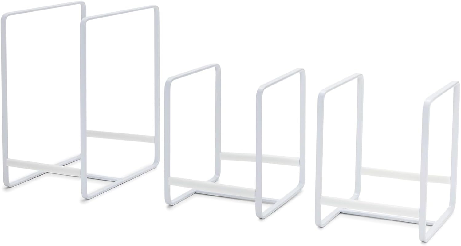Juvale 3-Piece Plate Organizer - Space-Saving Cabinet Storage & Dish Storage Rack - Plate Stand & Pot Lid Holder - Pack of 3, White, 1 Large & 2 Small