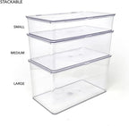 Isaac Jacobs Small Stackable Organizer Bin (10.75” x 6.5” x 2.4”) w Hinged Lid Clear Storage Box Home Office School Fridge Bathroom Kitchen Pantry Container BPAFree Food Safe (Small Clear)