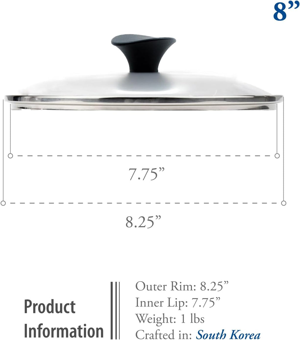 TECHEF 8 Inch Tempered Glass Lid – Fits 8” Frying Pans and Pots – Steam Vent, Stainless Steel Rim – Oven & Dishwasher Safe – Made in Korea