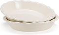 KooK Pie Pan, Ceramic Reusable Round Pie Dish, Quiche Baking Dish, Deep, Wave Edge, For Cakes, Tart, Casseroles, Tarts, Microwave, Oven and Dishwasher Safe, 9-Inch, 36 oz, Set of 2, Ivory