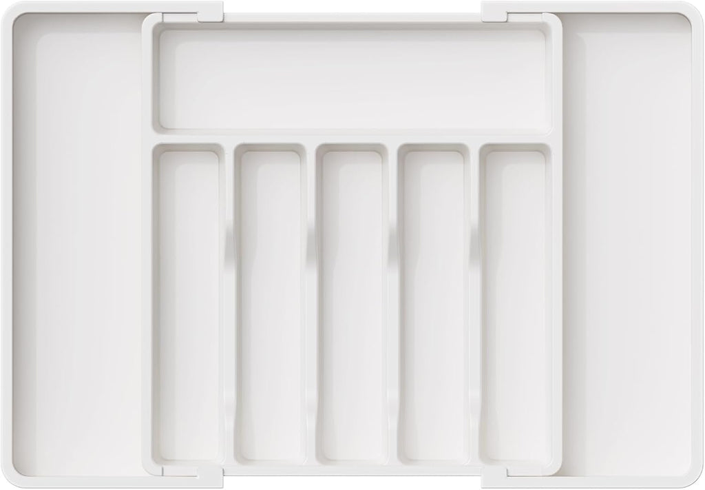 Lifewit Silverware Drawer Organizer, Expandable Utensil Tray for Kitchen, BPA Free Flatware and Cutlery Holder, Adjustable Plastic Storage for Spoons Forks Knives, Large, White