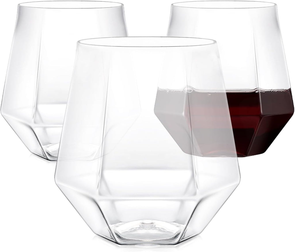 40 Pcak Plastic Stemless Wine cocktail Whiskey Champagne Glasses, 12 Oz Disposable Clear Unbreakable Cups for Party Bars Wedding Tasting (Diamond-shaped)