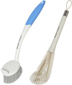 2 Pack Dish Brush Set with Dish Brush with Handle and 2-in-1 Water Bottle Brush with Removable Straw Brush for Bottles Cups, Dish Scrub Brush with Scraper Tip for Dishwashing Pans Pot Sink