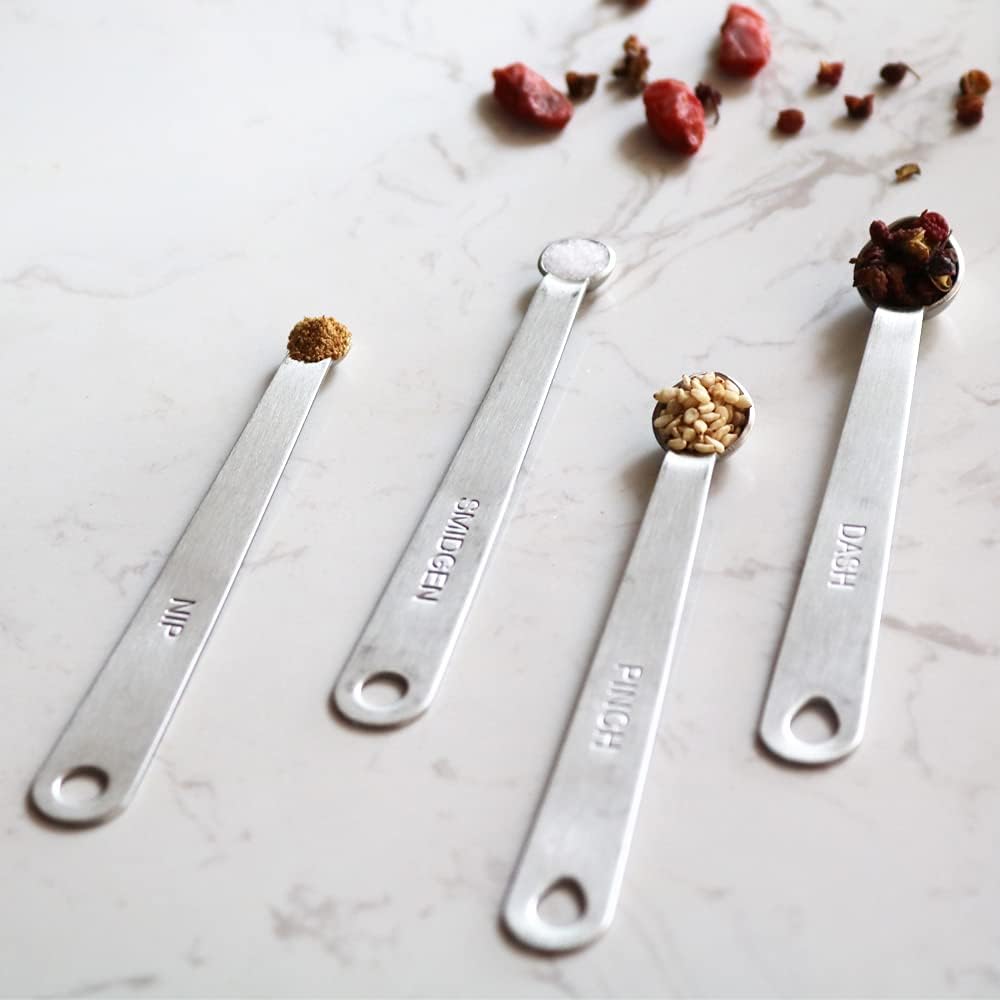 Mini Measuring Spoons Set, Small Stainless Steel Teaspoon for Cooking and Baking, Suitable for Tiny Amount of Dry or Liquid Ingredients and Spices (1/8, 1/16, 1/32, 1/64 tsp)