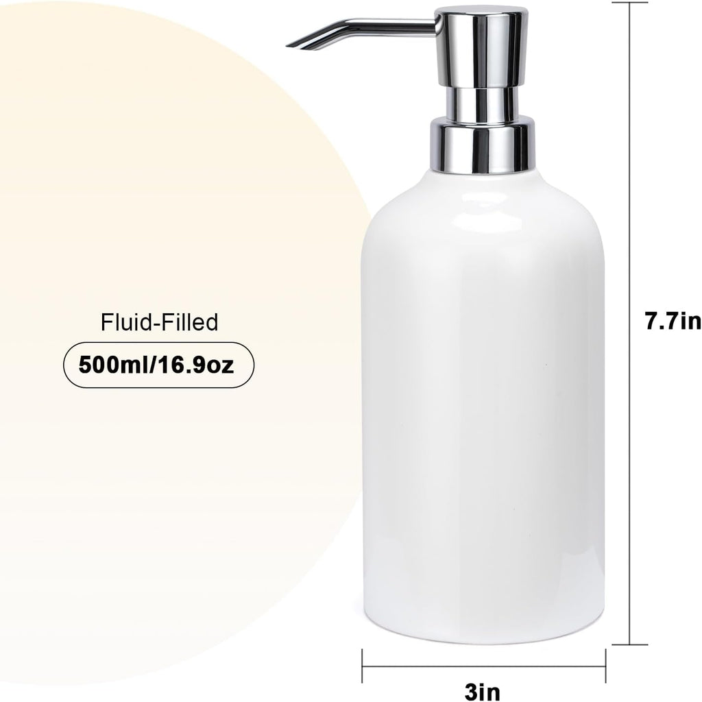 Ceramic White Soap Dispenser Bathroom, 2 Pcs 16.9oz Hand Soap Dispenser for Kitchen, Hotel