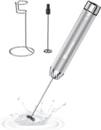 Maestri House Rechargeable Milk Frother with Stepless Speed Control, LunaFro Max Handheld Electric Foam Maker Waterproof Drink Mixer Foamer with Stand & Detachable Whisks for Lattes, Cappuccino