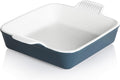 Sweejar Ceramic Baking Dish, 9 x 9 Cake Baking Pan for Brownie, Porcelain Square Bakeware with Double Handle for Casserole, Lasagna, Family Dinner (Fog Blue)