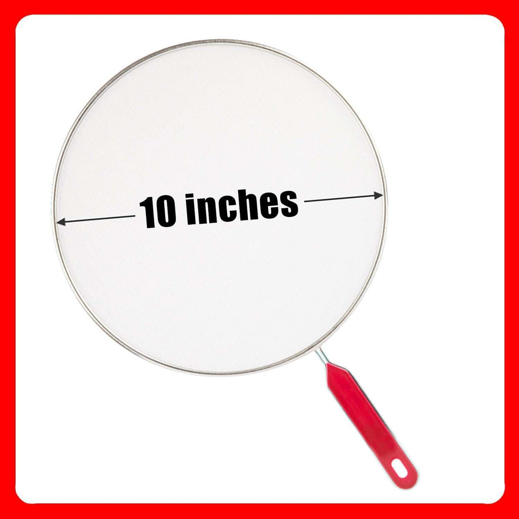 Splatter Screen for Frying Pan, Grease Splatter Guard, Stainless Steel Splatter Guards for Frying with Long Handle, Kitchen Oil Splash Guard Cooking Shield, Fine Mesh Strainer (Red, 10 inch)