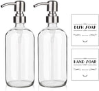 ARKTEK Refillable Soap Dispenser (2 Units) - 17 Oz Clear Glass Bottle with Rust Proof Pump for Hand and Dish Soap, Kitchen Bathroom Countertop