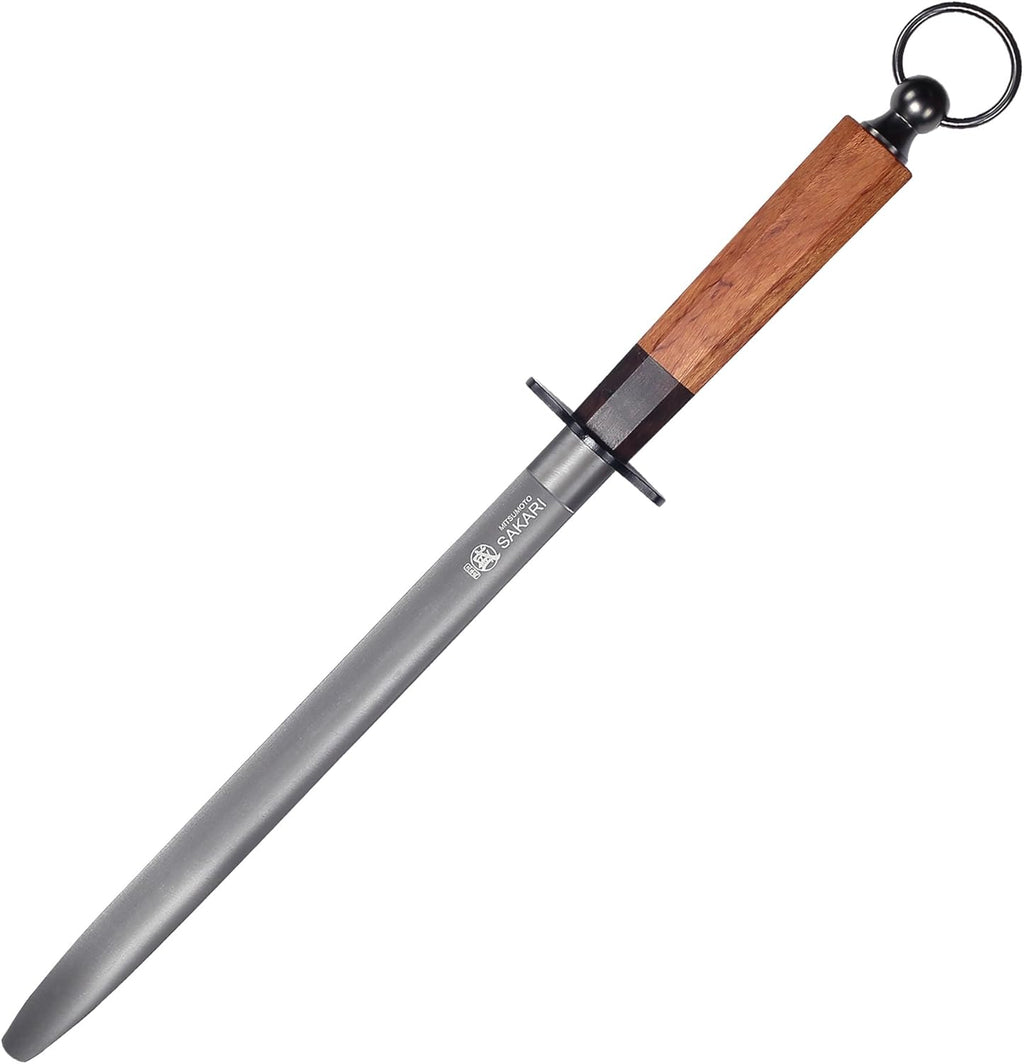 MITSUMOTO SAKARI 10 Inch Flat Honing Rod, Japanese High Carbon Honing Steel (Sourwood Handle)