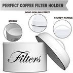 Coffee Filter Holder, White Basket Coffee Filter Storage with Lid, Round Coffee Filter Container for Counter, Rustic Farmhouse Coffee Bar Accessories Decor (White)