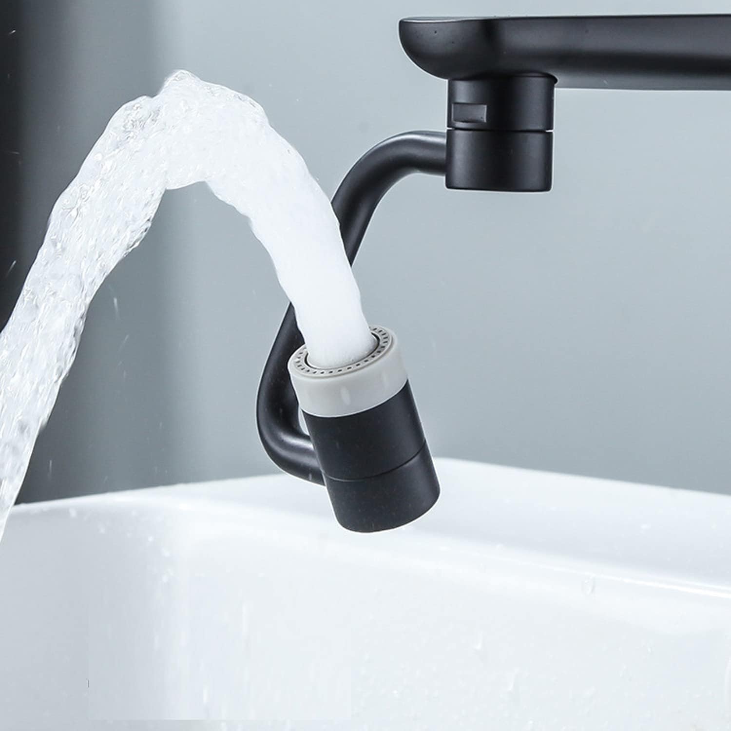 1080° Rotating Faucet Extender Aerator,Solid Brass Universal Splash Filter Faucet, Big Angle Swivel Faucet Aerator Sink Attachment,Dual-function 2-Flow Sprayer,Matte Black…