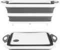Collapsible BBQ Prep Tub/Cutting Board 10L, Foldable Dish Tub with Colander, Portable Camping Sink, Multifunction Dishing Basin Bucket Wash Tub for Kitchen Fruit Vegetable Picnic (Gray)