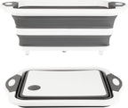 Collapsible BBQ Prep Tub/Cutting Board 10L, Foldable Dish Tub with Colander, Portable Camping Sink, Multifunction Dishing Basin Bucket Wash Tub for Kitchen Fruit Vegetable Picnic (Gray)