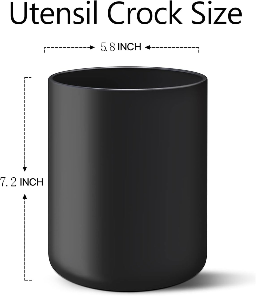 Black Kitchen Utensil Holder for Countertop, Large 7.2 Matte Ceramic Cooking Utensil Crock for Counter Easy to Clean, Modern Spatula Holder for Farmhouse Décor 7.2×5.8 INCH