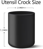 Black Kitchen Utensil Holder for Countertop, Large 7.2 Matte Ceramic Cooking Utensil Crock for Counter Easy to Clean, Modern Spatula Holder for Farmhouse Décor 7.2×5.8 INCH