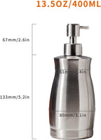 Brushed Stainless Steel Countertop Soap Dispenser Rust and Leak Resistant Hand Soap Pump with Funnel for Kitchen Countertops and Bathroom Dispensers (13.5 oz/400 ml)