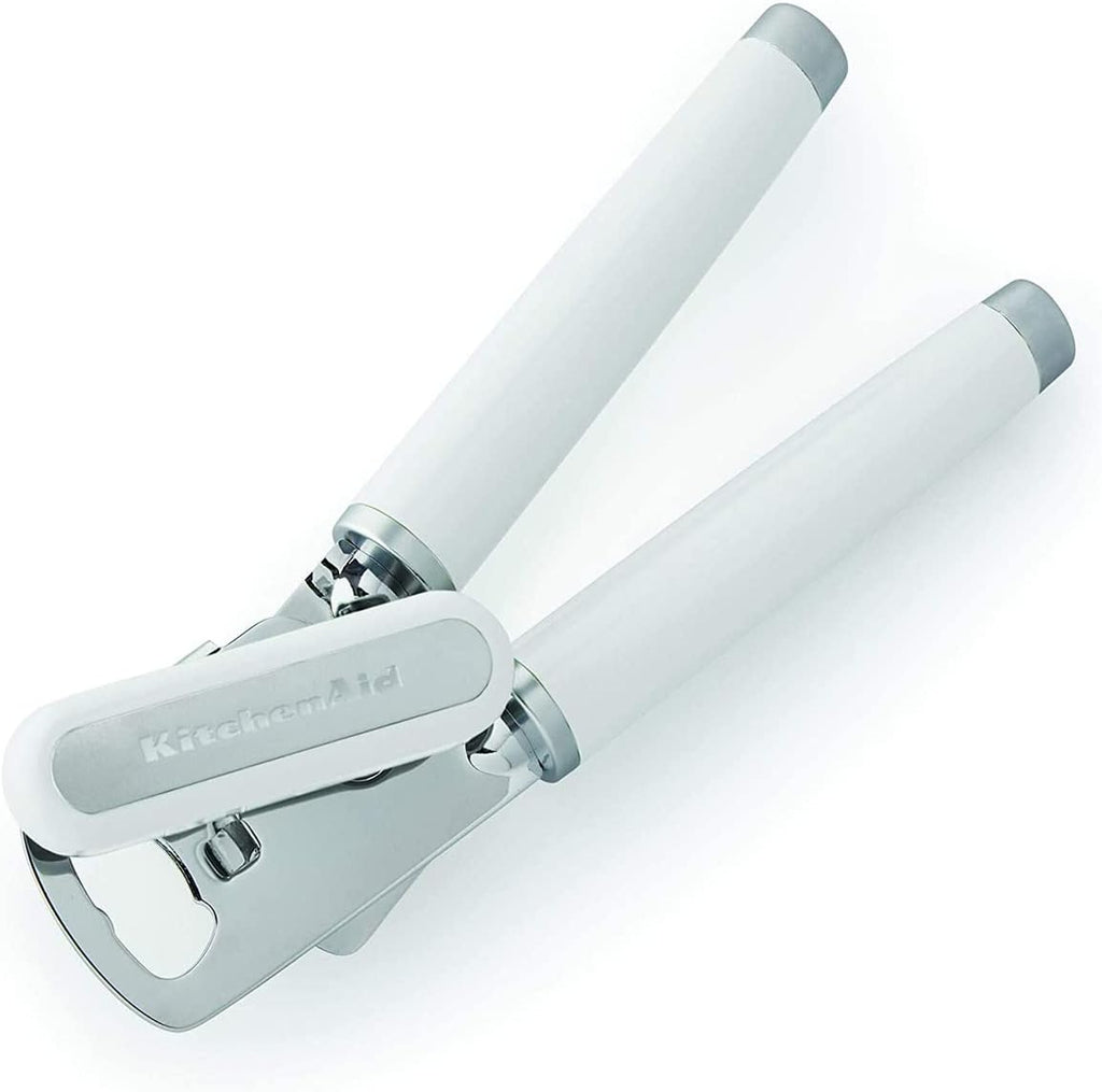 KitchenAid Classic Multifunction Can Opener and Bottle Opener Easy to Use, Razor Sharp Stainless Steel Cutting Wheel, Soft Ergonomic Handles, White
