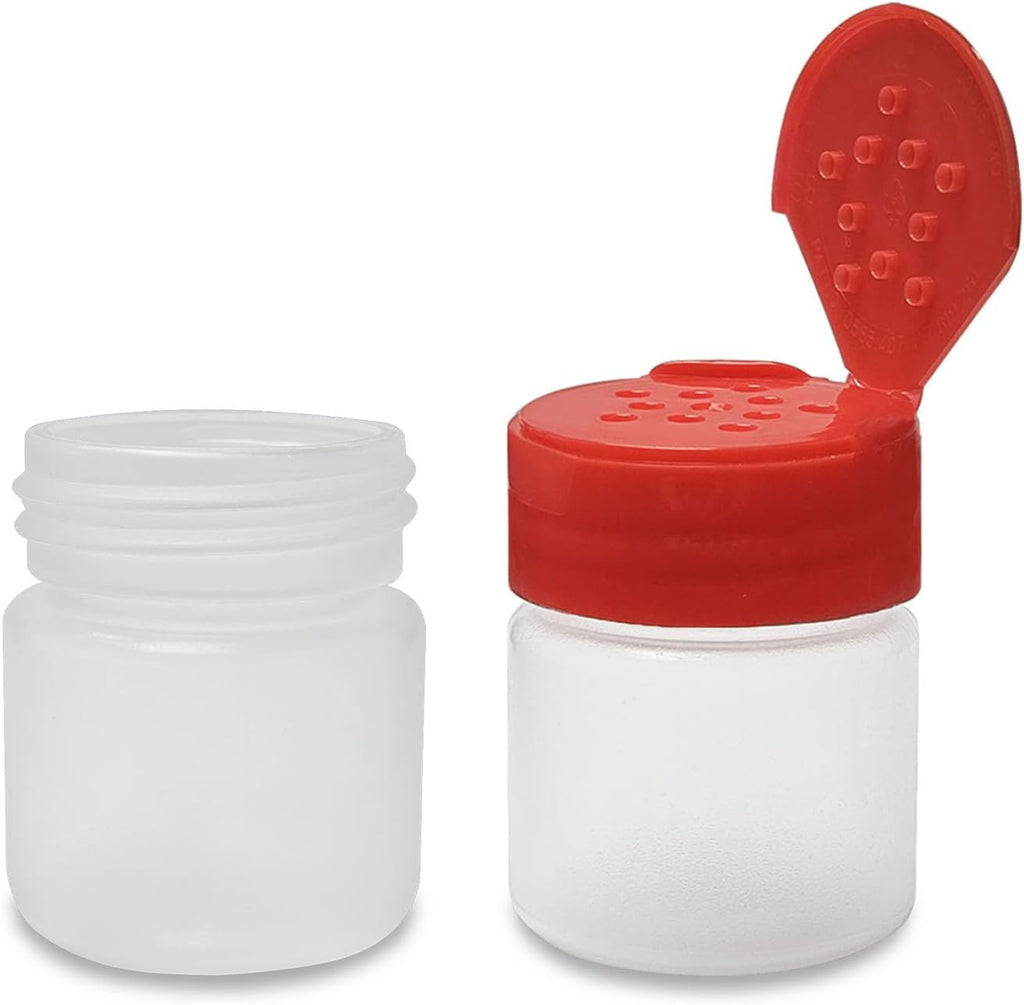 ljdeals 1 oz Plastic Spice Jars with Red Flip & Sift Caps – 12 Pack Empty Spice Bottles for Herbs, Seasonings, Powders, Camping, Travel, Kitchen, Restaurant Use – BPA-Free, Recyclable, Made in USA