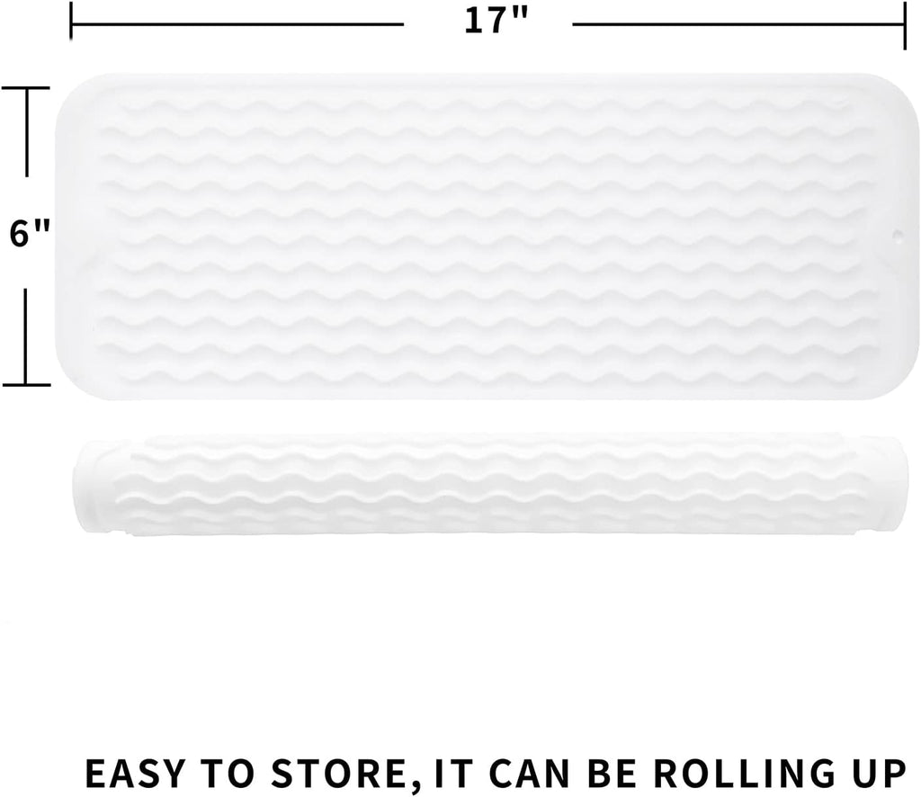 Silicone Dish Drying Mat for Multiple Usage,Easy clean,Eco-friendly,Heat-resistant Silicone Mat for Kitchen Counter,Sink,Bar,Bottle,or Cup Translucent M 17 inches x 6 inches