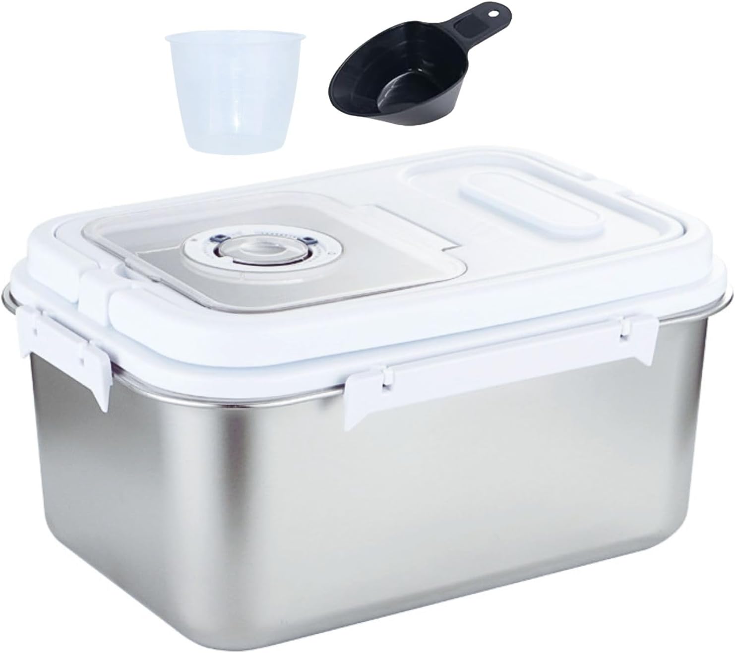 Saim Rice Storage Container Bin, 20lb Stainless Steel Food Storage Containers with Silicone Lid, Measuring Cup, Spoon, Rice Dispenser for Flour, Sugar,and Baking Supplies